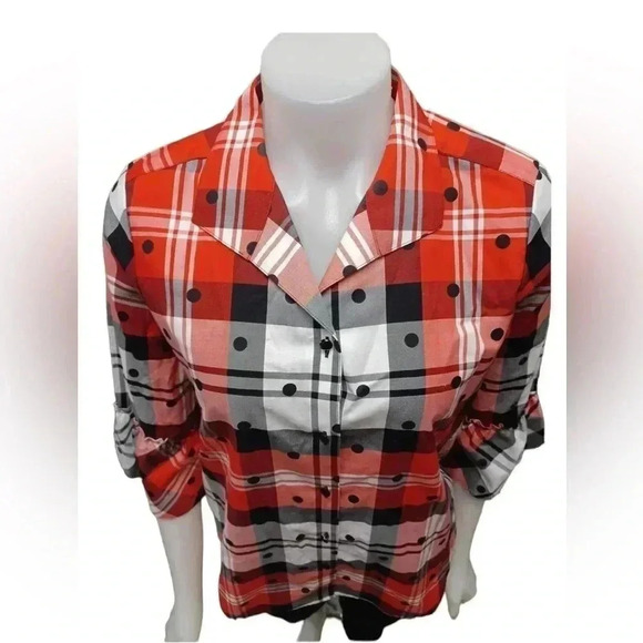 Foxcroft Plaid Wrinkle Free Button Down Top Size 8 - Picture 2 of 9